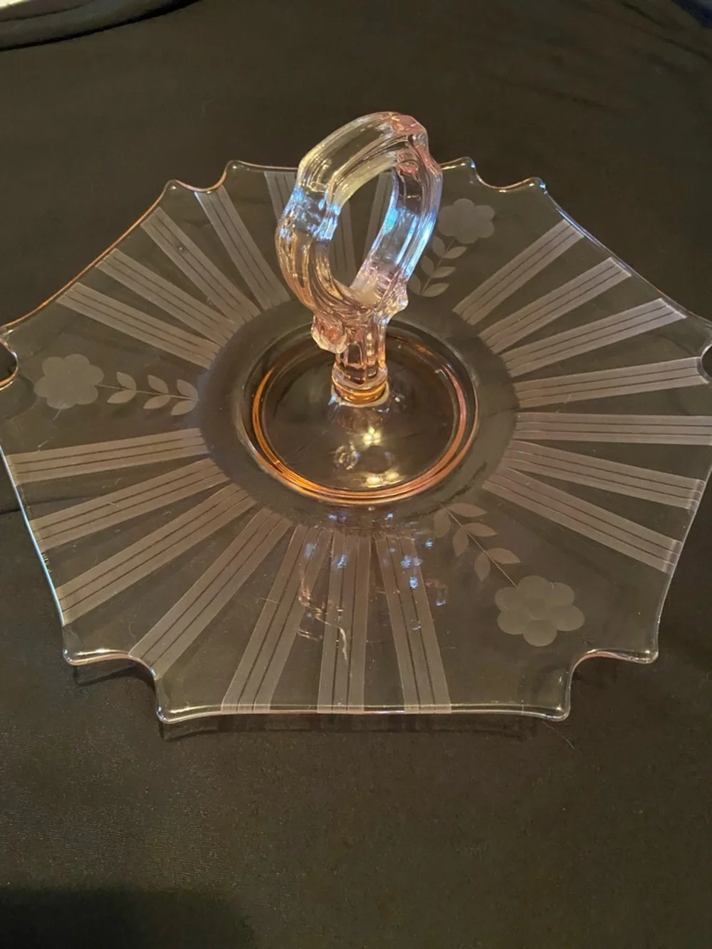 Pink Glass Two-Tier Serving Stand by